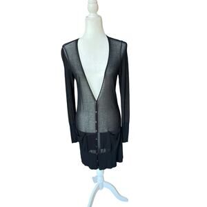 Eileen Fisher Sheer Black Duster Women's Size S Italian Yarn Minimalist Luxury